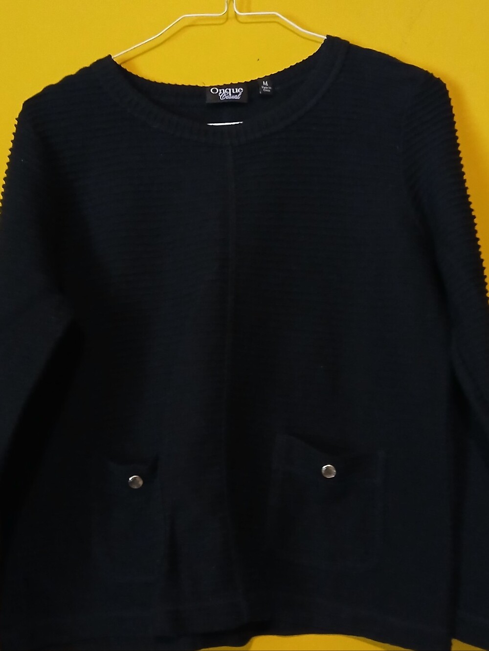Onque Casuals Women's Black Ribbed Knit Jacket with Pocket Buttons
